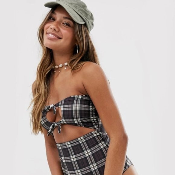 NWT Volcom reversible plaid one piece swimsuit M - Picture 3 of 13